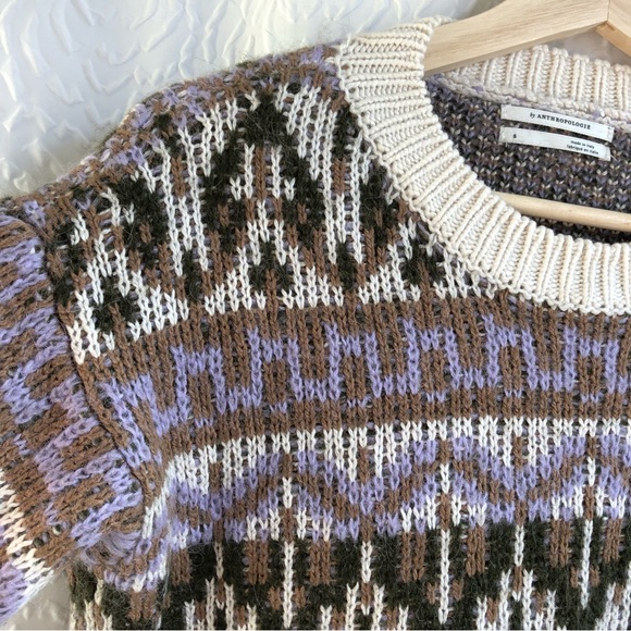 Anthropologie Fabiana Alpaca Wool Blend Fair Isle Knit Cropped Length Sweater - Picture 6 of 14